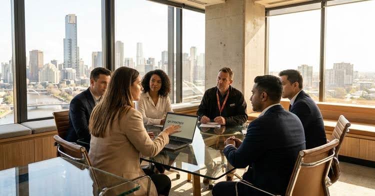 Marketing professionals discussing strategy during a team meeting